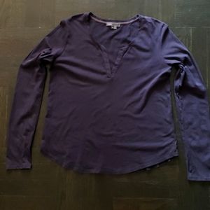 VINCE Split V Neck Long Sleeve Navy Blue M tee